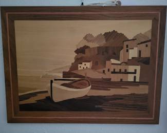 Vintage Italian wood inlay art