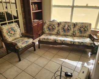 Wood framed sofa and chair