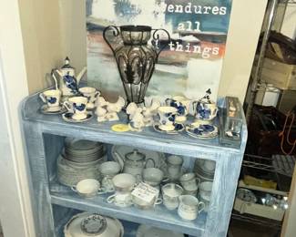 BLUE-WASHED ANTIQUE SHELF