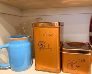 Vintage canisters, pitchers, pottery