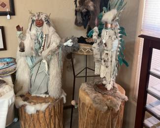 34” (praising the spirit)  28”(black)  31” (medicine man)   19” (drum ) 30” (drum) 43” (drum w/ stand)