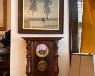 2 Dandies, Wall Art and a German Wind up Pendulum Clock with key, working, great condition.