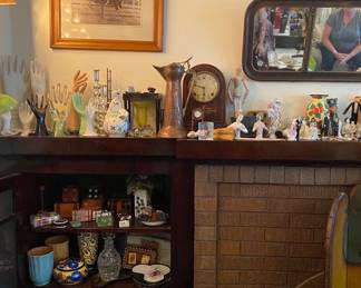 Large "Hand" Collection (some Glove Molds) French Lady Powder Box, ca 1920s Wood Mantle Clock, Inlaid...working