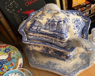 English Blue & White Soup Tureen w/ Ladle & Platter...all matching and in great condition...marked Mason's Ironstone, England.