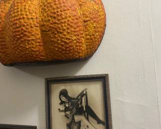 Big 3-D painted metal Pumpkin, Theatrical PHoto ca: 1920s