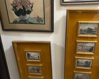 2 English Framed pieces of Fired Tiles, hand pained Violets