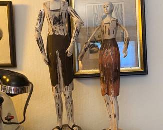 Man & Woman Wood Santo Figures with Articulated Arms