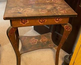 Folk Art Wood Table with Roses (Stenciled?).