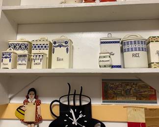 Czech & German Blue & White Cannisters. (Singles, Large & Small). Other Kitchen Collectibles