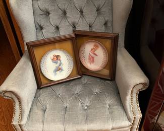 Wingback chair, collector plates
