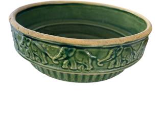 ANTIQUE NELSON McCOY MATTE GREEN POTTERY STONEWARE DOG BOWL PLANTER ELEPHANT ART $135.00