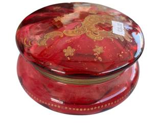 Antique Bohemian Cranberry Glass Trinket $125.00