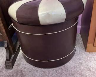 Mid-Century Vintage Round Vinyl Pinwheel Ottoman / Footstool