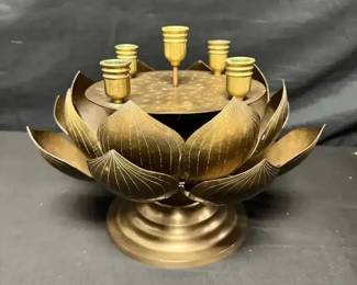 16CT130VVintage Layered Brass Lotus Candle Holder