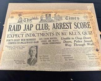 16CT134VOriginal 1922 Los Angeles Times News Paper KKK And Historical Headlines