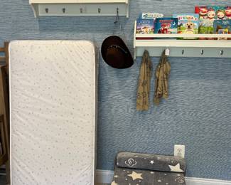 Pottery Barn Kids shelving, Pottery Barn Kids thick mattress for crib