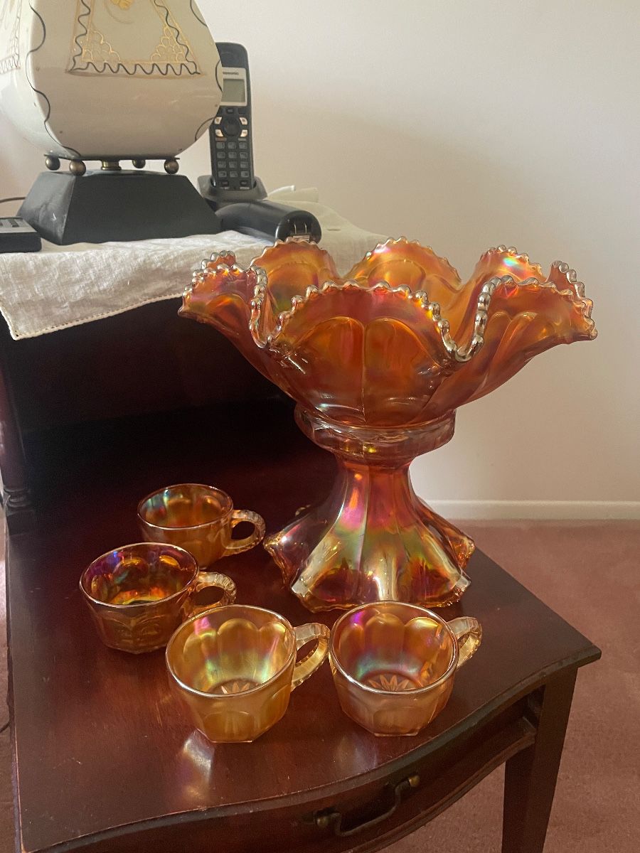 Carnival Glass Punch Bowl Set