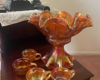 Carnival Glass Punch Bowl Set