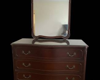Serpentine Front Mahogany Dresser with Carved Mirror