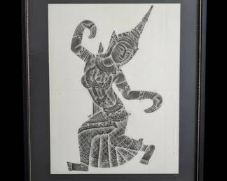 Thai Temple Rubbing of Apsara Dancer