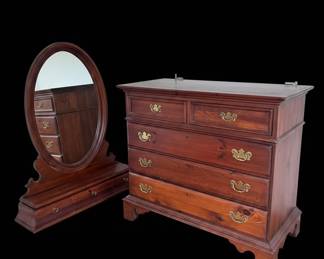 Ethan Allen Cherry Wood Dresser with Oval Mirror
