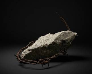 Concrete Fragment with Barbed Wire Decorative Art Piece second image