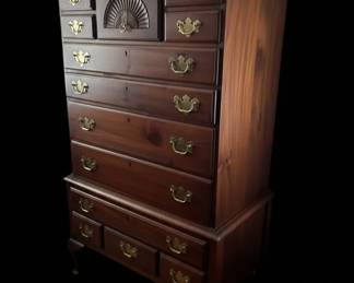 Vintage Mahogany Highboy Chest of Drawers with Fan Carving