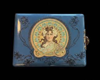 Victorian Celluloid and Velvet Photo Album with Art Nouveau Portrait