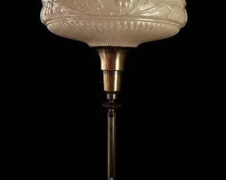 Vintage Frosted Glass Torchiere Floor Lamp with Embossed Grapevine Motif