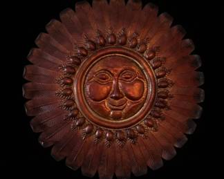 Vintage Hand Hammered Copper Sun Face Wall Plaque