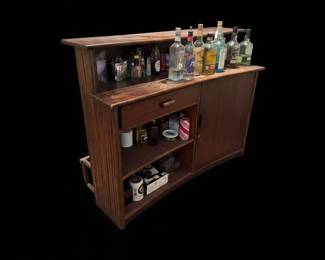 Vintage Wooden Bar Cabinet with Accessories