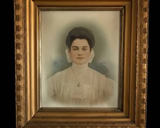 Edwardian Era HandTinted Portrait Photograph in Ornate Gesso Frame