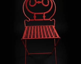 Vintage Spectacle Back Red Wrought Iron Bistro Chair second image
