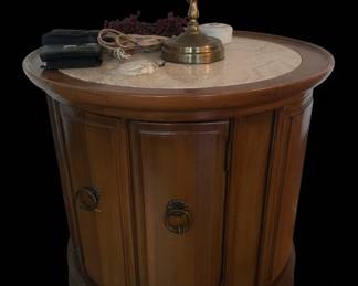 Ethan Allen Tuscan Style Round Drum Table with Granite Top