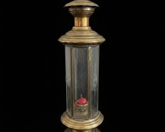 Vintage Brass Lantern with Etched Glass Panels