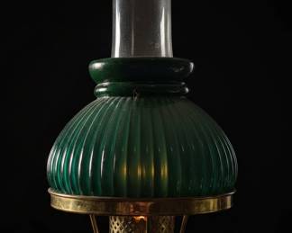 VictorianStyle Student Lamp with Emerald Ribbed Cased Glass Shade second image