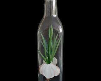 HandPainted Glass Oil Cruet with Garlic Illustration