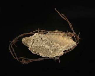 Vintage Barbed Wire Crown of Thorns Sculpture on Limestone Base second image