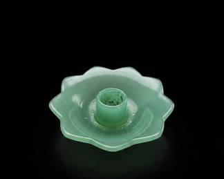 Fenton Jadeite Lotus Candlestick Holder