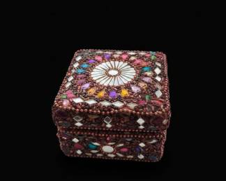 Vintage Beaded and Mirrored Mosaic Trinket Box