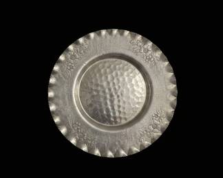 Vintage Hand Wrought Aluminum Serving Tray with Floral Motif