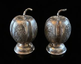 Vintage Sterling Silver Pumpkin Salt and Pepper Shakers second image