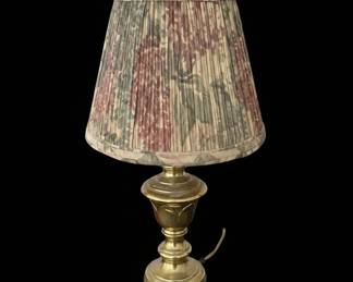 Vintage Brass Table Lamp with Floral Pleated Shade