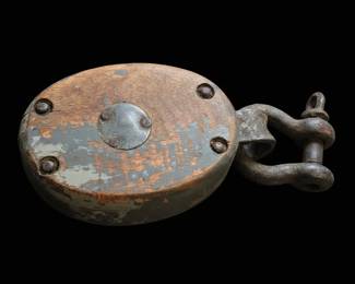 Vintage Wooden Marine Single Pulley Block with Swivel Shackle third image