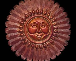 Copper Sun Face Wall Art with Feathered Headdress