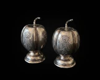 Vintage Sterling Silver Pumpkin Salt and Pepper Shakers