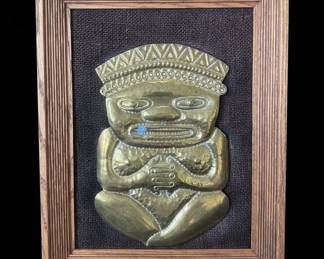Vintage Brass Wall Plaque Muisca Style Figure