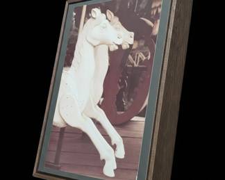 Vintage Carousel Horse Photograph in Wood Frame