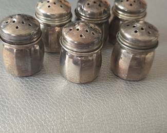 Set of Six Sterling Silver Individual Salt and Pepper Shakers