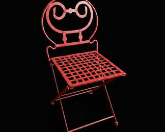 Vintage Spectacle Back Red Wrought Iron Bistro Chair